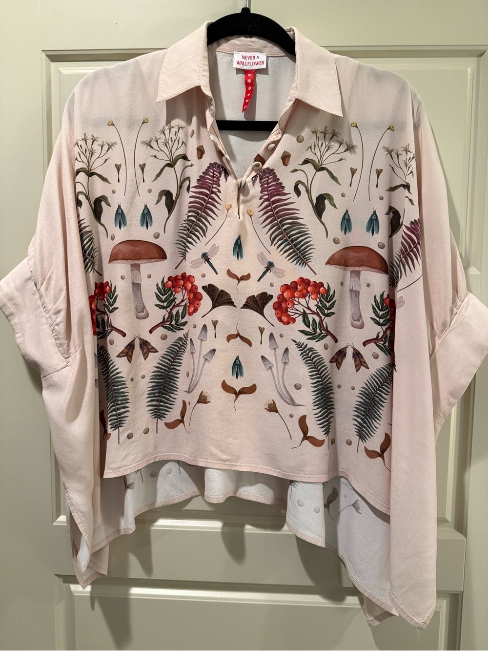 Never a Wallflower Pale Botanical Button-Down Handkerchief style top